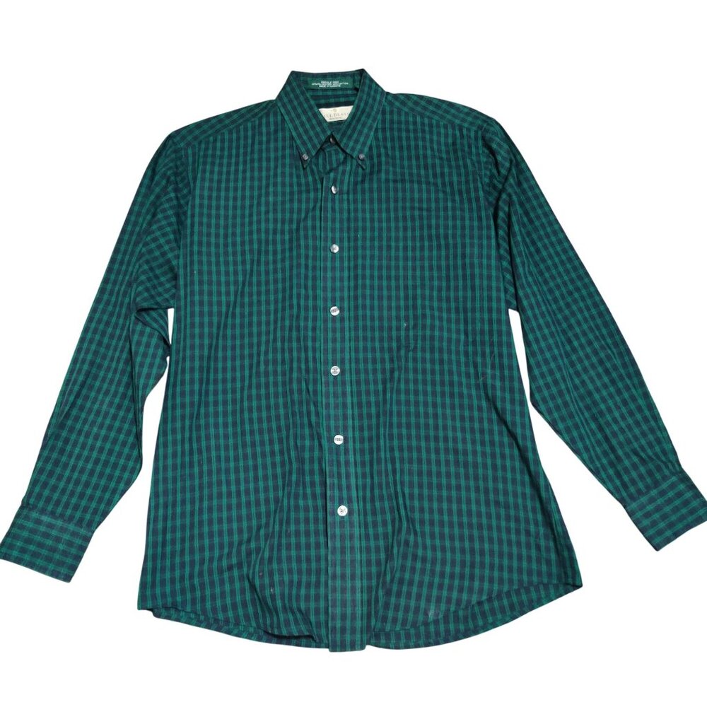 Bill Blass M Button Down Shirt Green Navy Plaid Long Sleeve Classic Gorpcore
